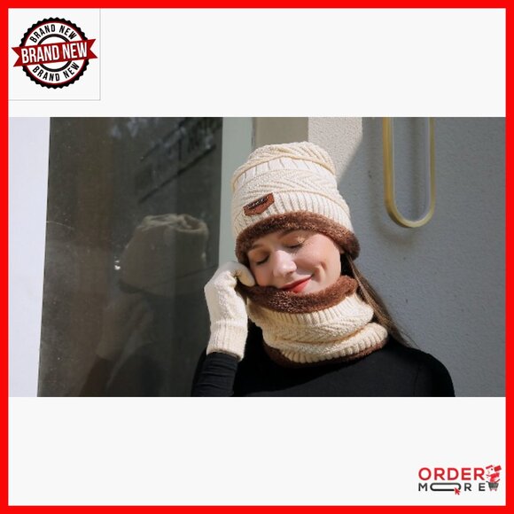 Winter Hat Scarf Gloves Set, Touch Screen Mittens, Slouchy Beanie, One Size main image 4